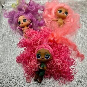 MGA Lol OMG Surprise! Mini Doll Bundle Lot of 3 Real Hair Colorful Pink Purple